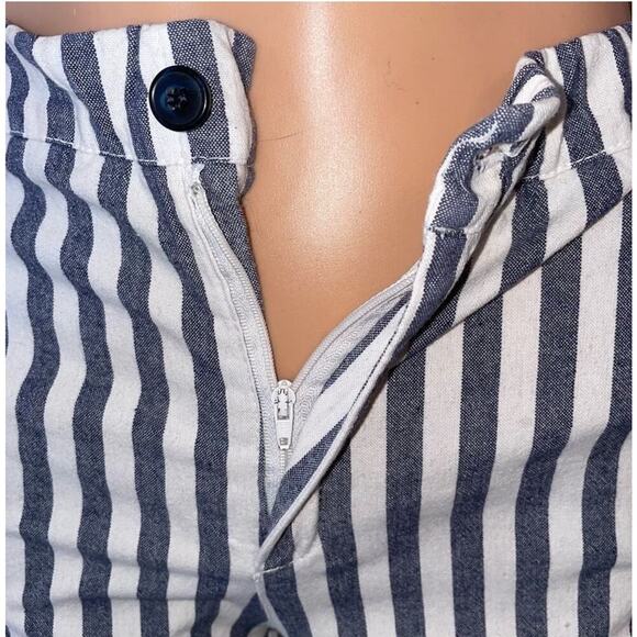 BRANDY MELVILLE Italy Womens Navy White Wide Striped Tapered Leg Pants SZ 4 - Picture 2 of 9